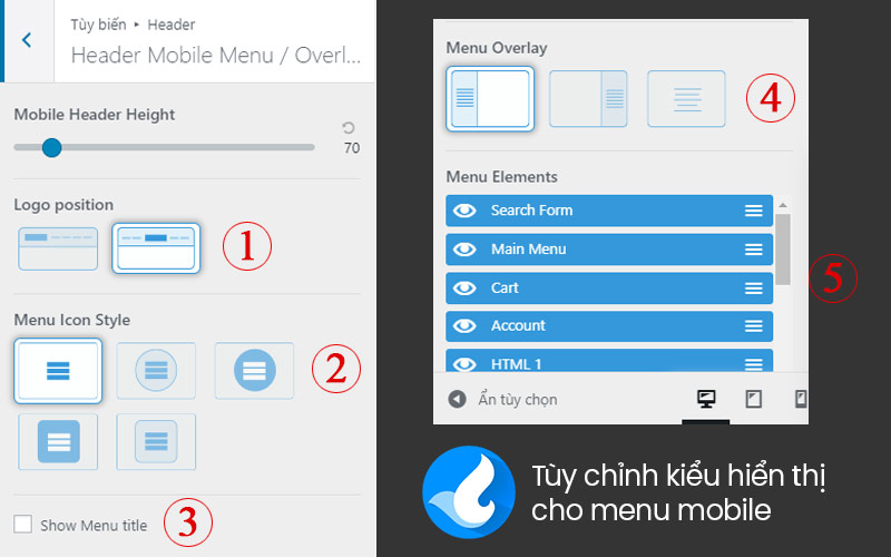 Tùy chỉnh kiểu hiển thị cho menu mobile trên theme Flatsome